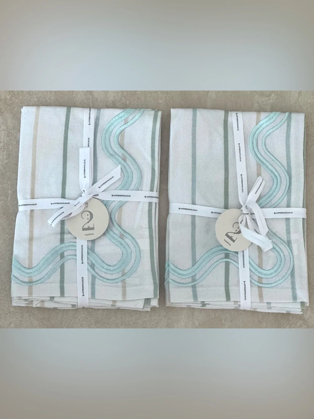 Anthropologie Striped Embroidered Napkins